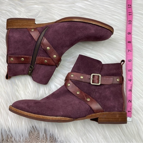 New Kork-Ease Kenai Harness Italian Suede Booties in Burgundy Wine - Picture 12 of 14